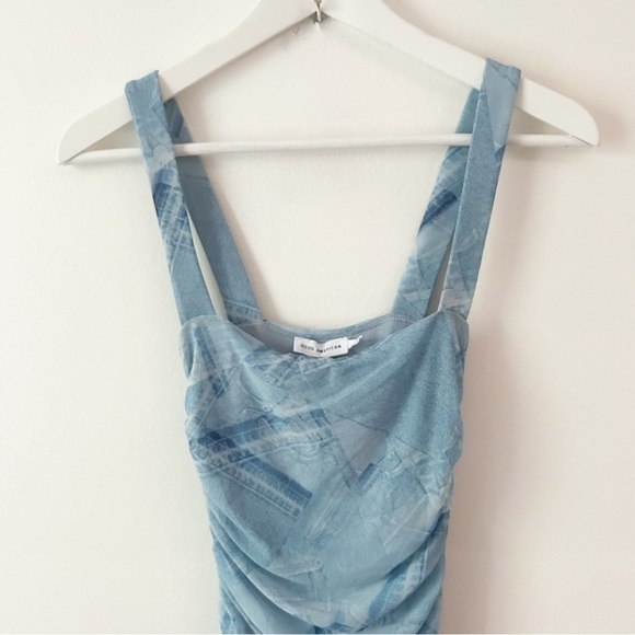 NWT Good American Patchwork Denim Blue Bodycon Ruched Maxi Dress Size 0 (XS) - Picture 8 of 14